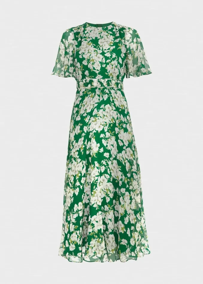 Women Dresses and Jumpsuits Hobbs Bronwyn Silk Midi Dress Green Multi
