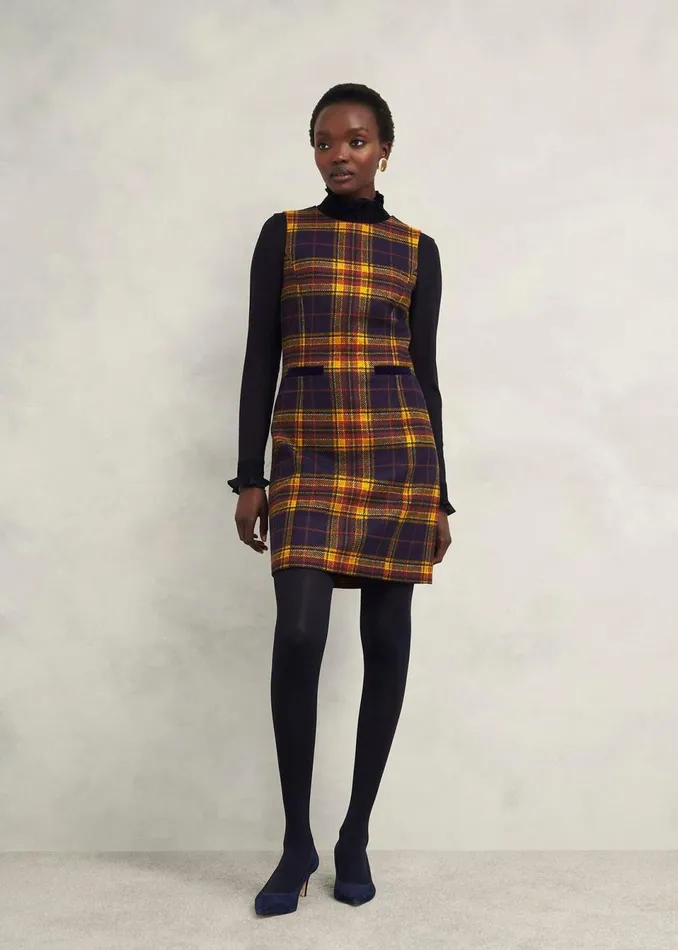 Women Dresses and Jumpsuits Hobbs Margot Wool Dress Navy Ochre
