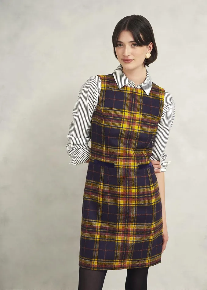 Women Dresses and Jumpsuits Hobbs Margot Wool Dress Navy Ochre