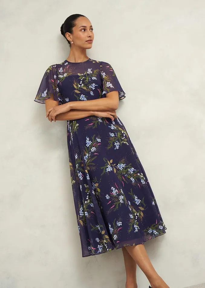Women Dresses and Jumpsuits Hobbs Petite Callie Midi Dress Navy Multi