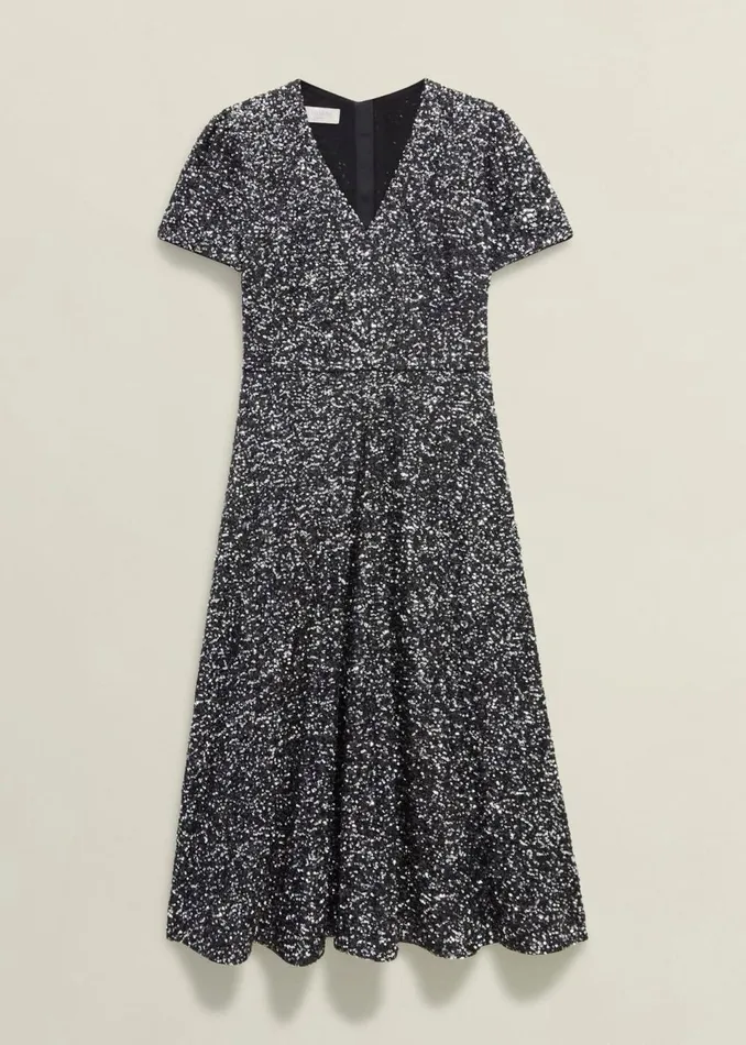 Women Dresses and Jumpsuits Hobbs Tatiana Sequin Dress Black Silver