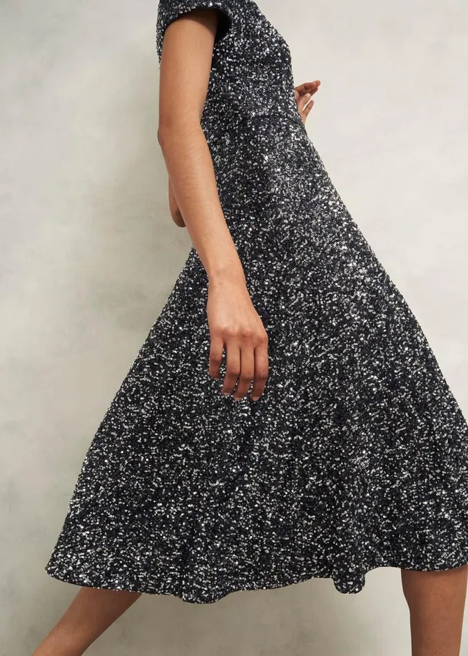 Women Dresses and Jumpsuits Hobbs Tatiana Sequin Dress Black Silver