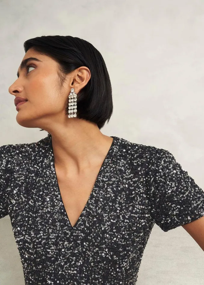 Women Dresses and Jumpsuits Hobbs Tatiana Sequin Dress Black Silver