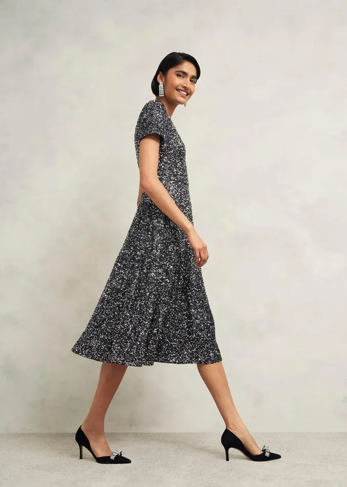 Women Dresses and Jumpsuits Hobbs Tatiana Sequin Dress Black Silver