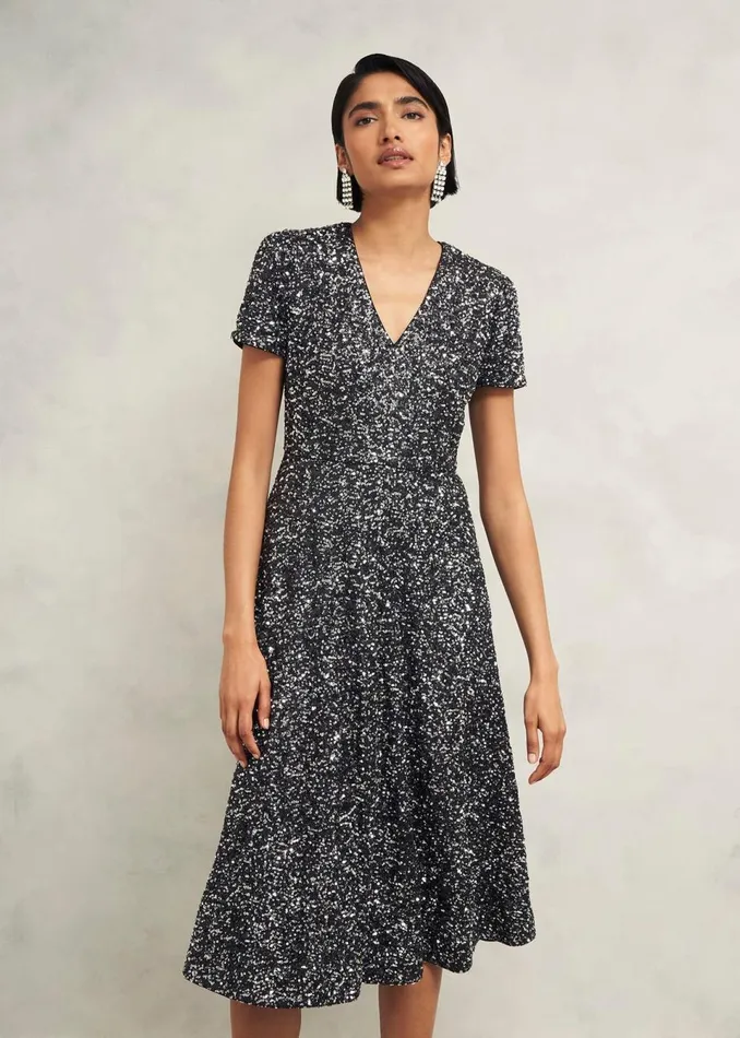 Women Dresses and Jumpsuits Hobbs Tatiana Sequin Dress Black Silver
