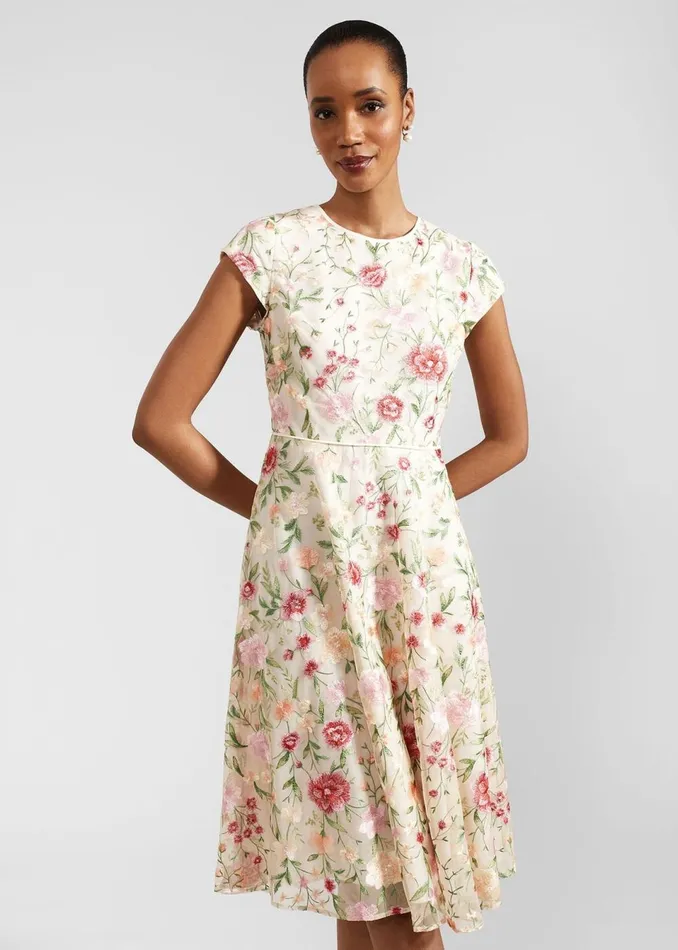 Women Dresses and Jumpsuits Hobbs Tia Embroidered Dress Cream Multi