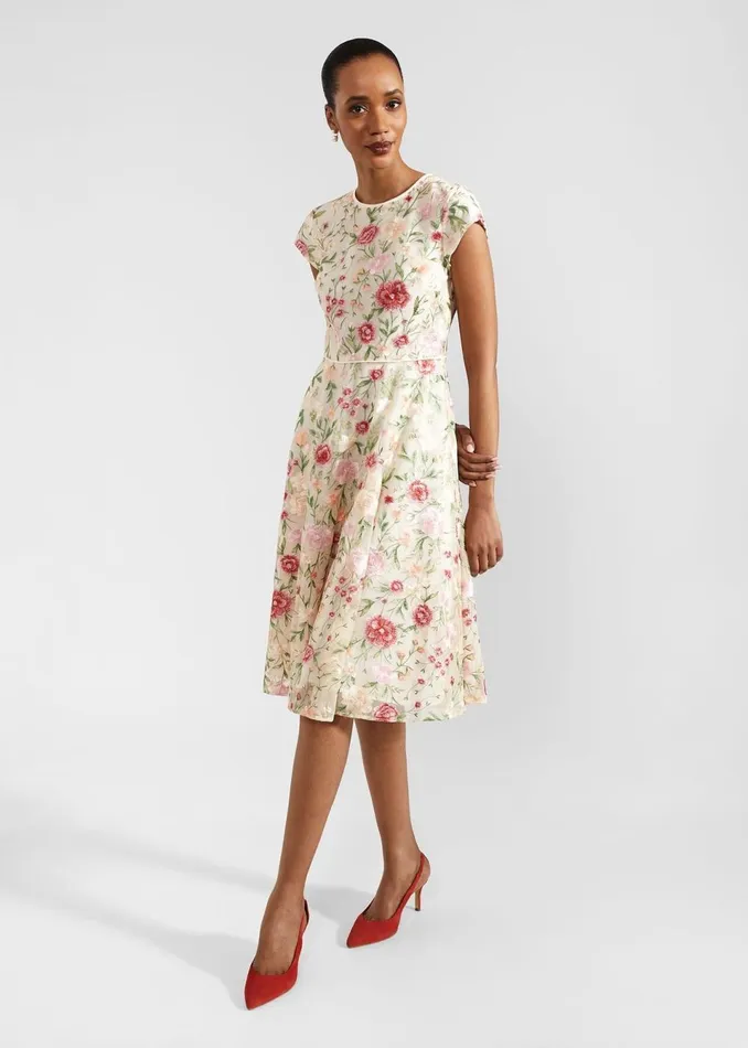 Women Dresses and Jumpsuits Hobbs Tia Embroidered Dress Cream Multi