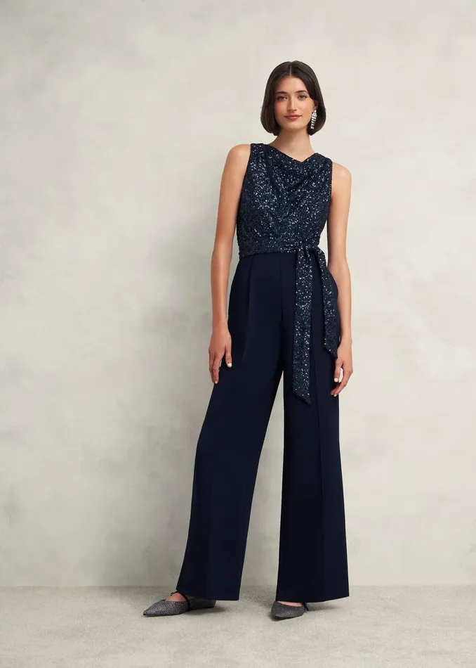 Women Dresses and Jumpsuits Hobbs Zuri Sequin Jumpsuit Midnight Navy