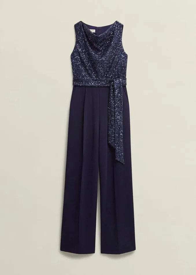 Women Dresses and Jumpsuits Hobbs Zuri Sequin Jumpsuit Midnight Navy