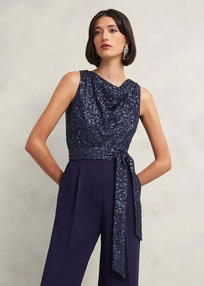 Women Dresses and Jumpsuits Hobbs Zuri Sequin Jumpsuit Midnight Navy
