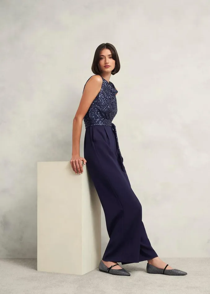 Women Dresses and Jumpsuits Hobbs Zuri Sequin Jumpsuit Midnight Navy