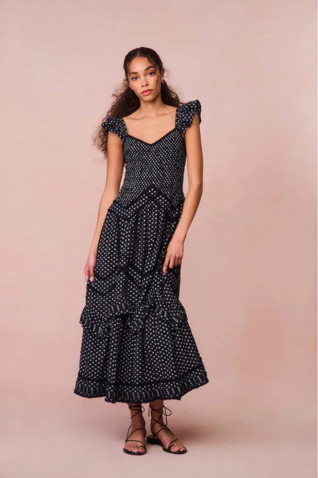 Women Dresses LoveShackFancy Brin Cotton Bow Dress Midnight Snowfall