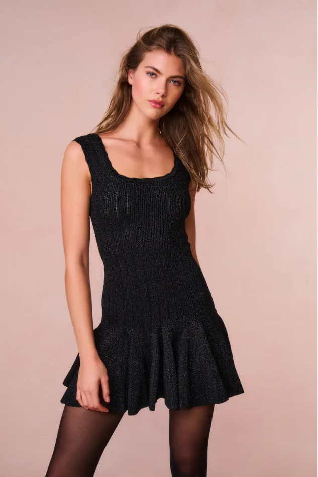 Women Dresses LoveShackFancy Maryanne Metallic Knit Mini Dress Black