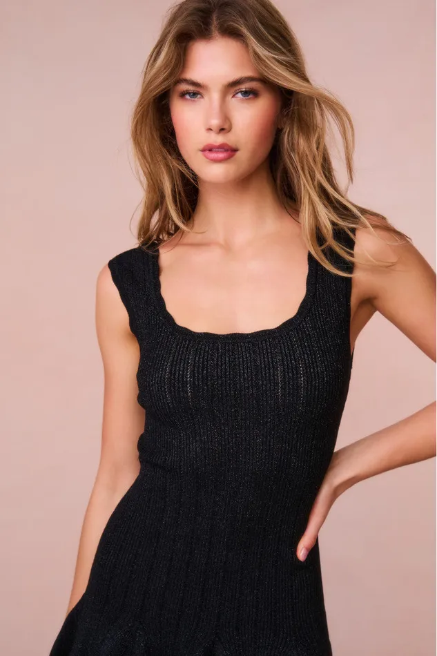 Women Dresses LoveShackFancy Maryanne Metallic Knit Mini Dress Black
