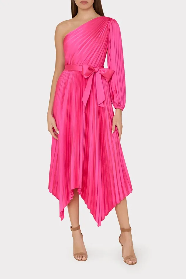Women Dresses Milly Essi Satin Pleated One Shoulder Dress Pink Women Dresses Milly Essi Satin Pleated One Shoulder Dress Pink