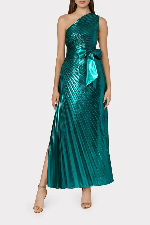 Women Dresses Milly Estelle Pleated Lam Dress Green Women Dresses Milly Estelle Pleated Lam Dress Green