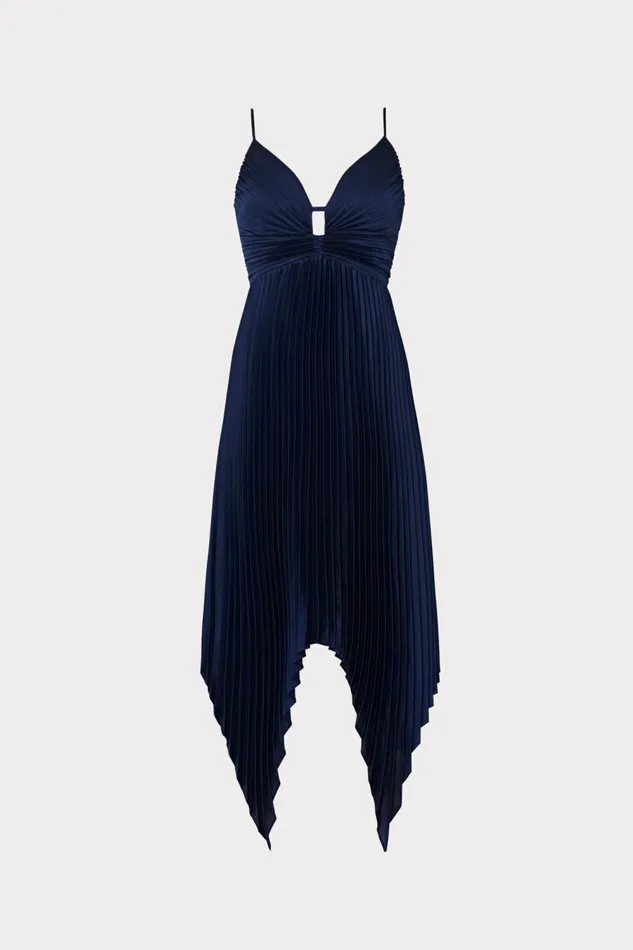 Women Dresses Milly Joanna Pleated Satin Dress Navy