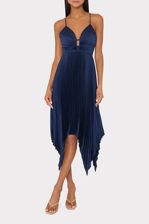 Women Dresses Milly Joanna Pleated Satin Dress Navy Women Dresses Milly Joanna Pleated Satin Dress Navy