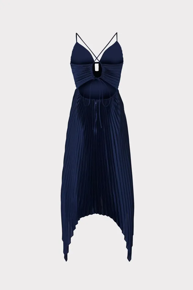 Women Dresses Milly Joanna Pleated Satin Dress Navy Women Dresses Milly Joanna Pleated Satin Dress Navy