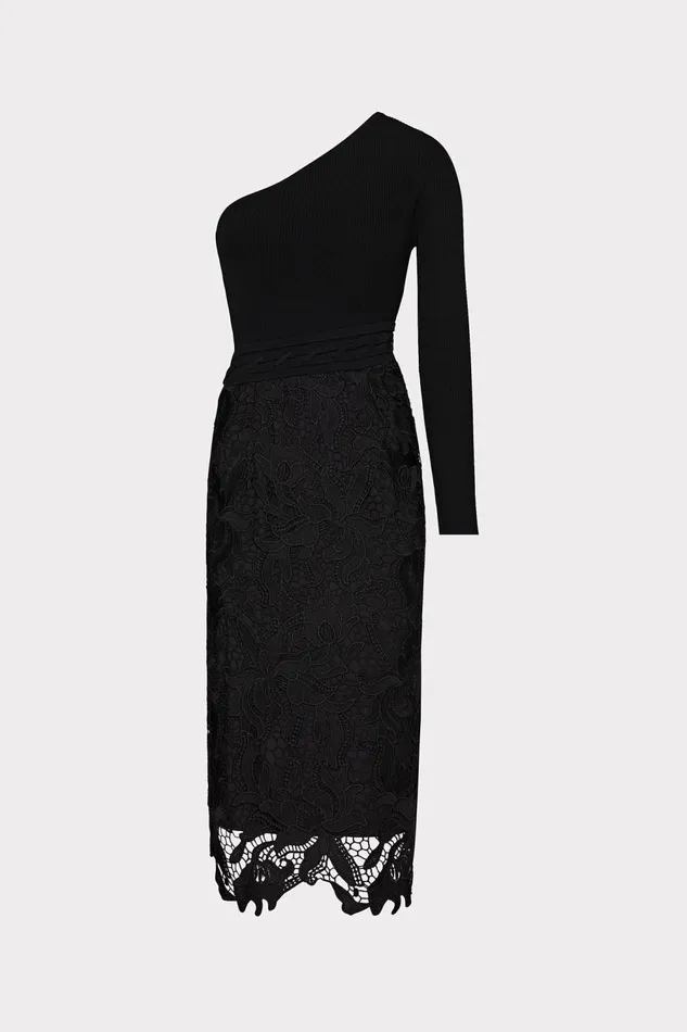 Women Dresses Milly Kingsley One Shoulder Combo Knit Midi Dress Black