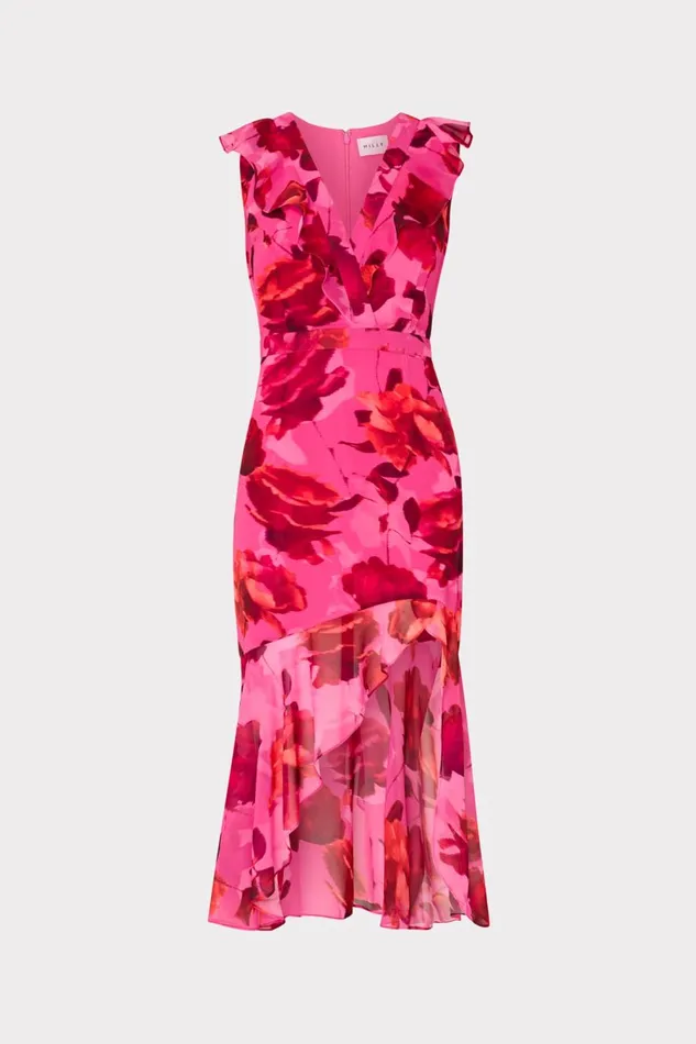 Women Dresses Milly Nanci Blurred Blossom Ruffle Dress Pink Multi