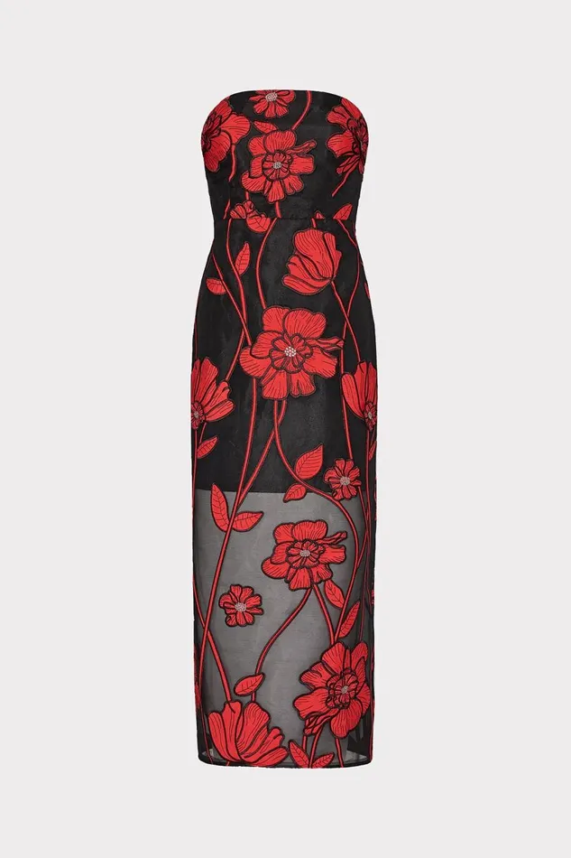 Women Dresses Milly Shiloh Grand Fleur Embroidered Dress Red