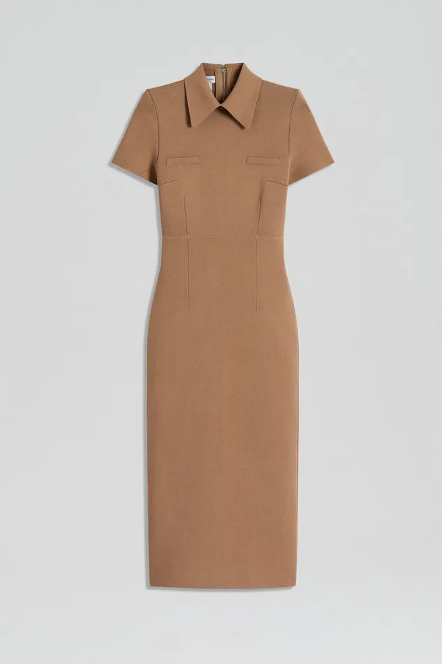 Women Dresses Scanlan Theodore CREPE KNIT COLLAR DRESS CAMEL Women Dresses Scanlan Theodore CREPE KNIT COLLAR DRESS CAMEL