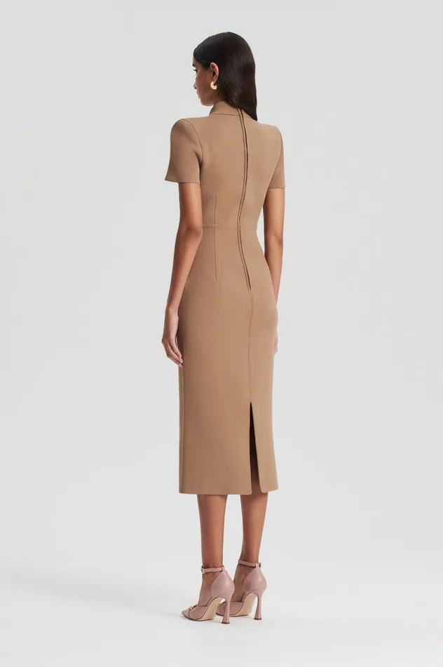Women Dresses Scanlan Theodore CREPE KNIT COLLAR DRESS CAMEL Women Dresses Scanlan Theodore CREPE KNIT COLLAR DRESS CAMEL