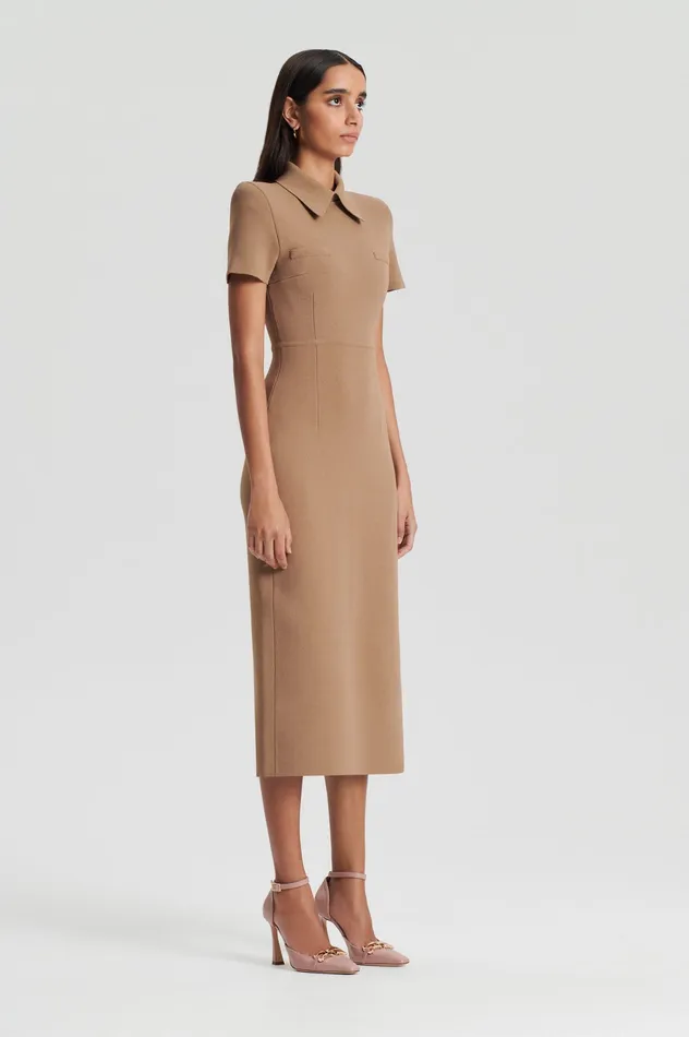 Women Dresses Scanlan Theodore CREPE KNIT COLLAR DRESS CAMEL Women Dresses Scanlan Theodore CREPE KNIT COLLAR DRESS CAMEL