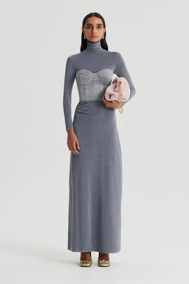 Women Dresses Scanlan Theodore SPARKLE GATHER DRESS SILVER