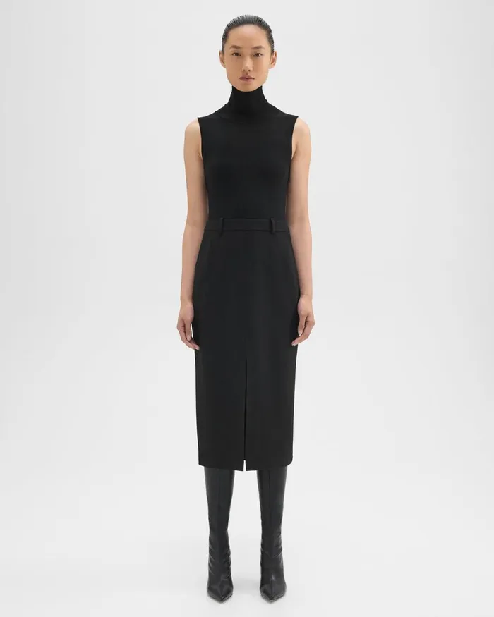 Women Dresses Theory Funnel Neck Combo Dress In Admiral Crepe Black