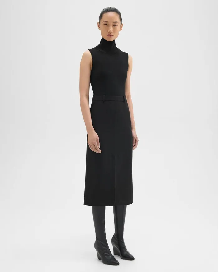 Women Dresses Theory Funnel Neck Combo Dress In Admiral Crepe Black