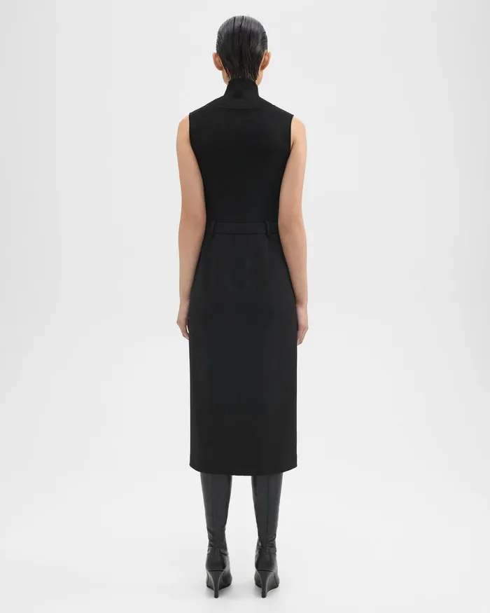 Women Dresses Theory Funnel Neck Combo Dress In Admiral Crepe Black