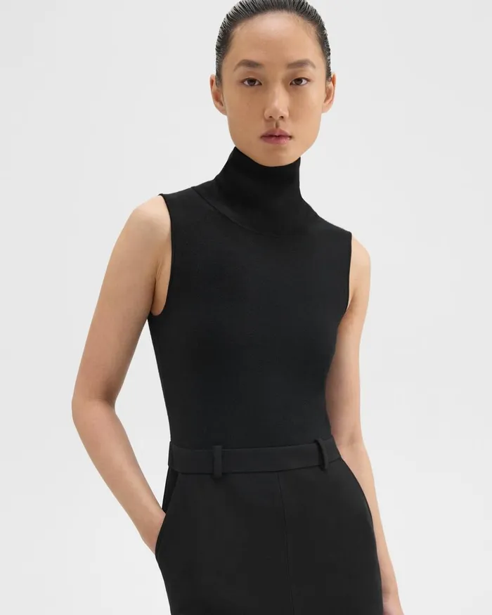 Women Dresses Theory Funnel Neck Combo Dress In Admiral Crepe Black
