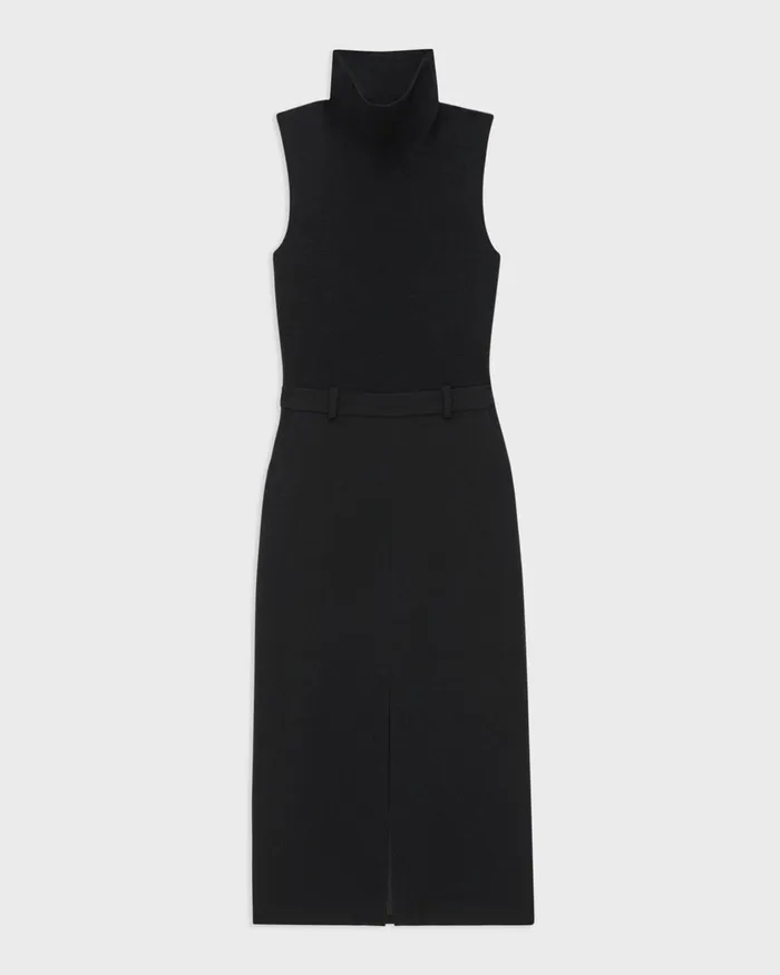 Women Dresses Theory Funnel Neck Combo Dress In Admiral Crepe Black