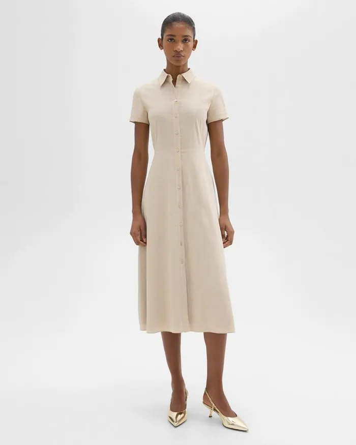 Women Dresses Theory Midi Shirt Dress In Good Linen Straw