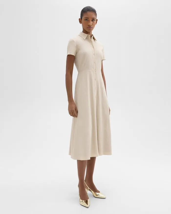 Women Dresses Theory Midi Shirt Dress In Good Linen Straw