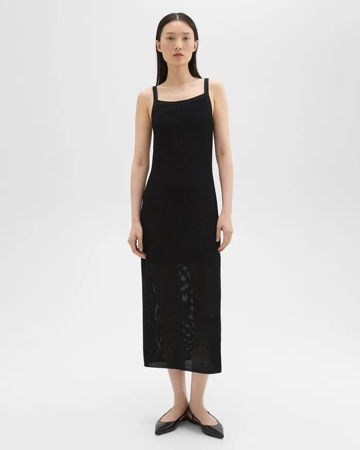 Women Dresses Theory Pointelle Midi Dress In Crepe Knit Black