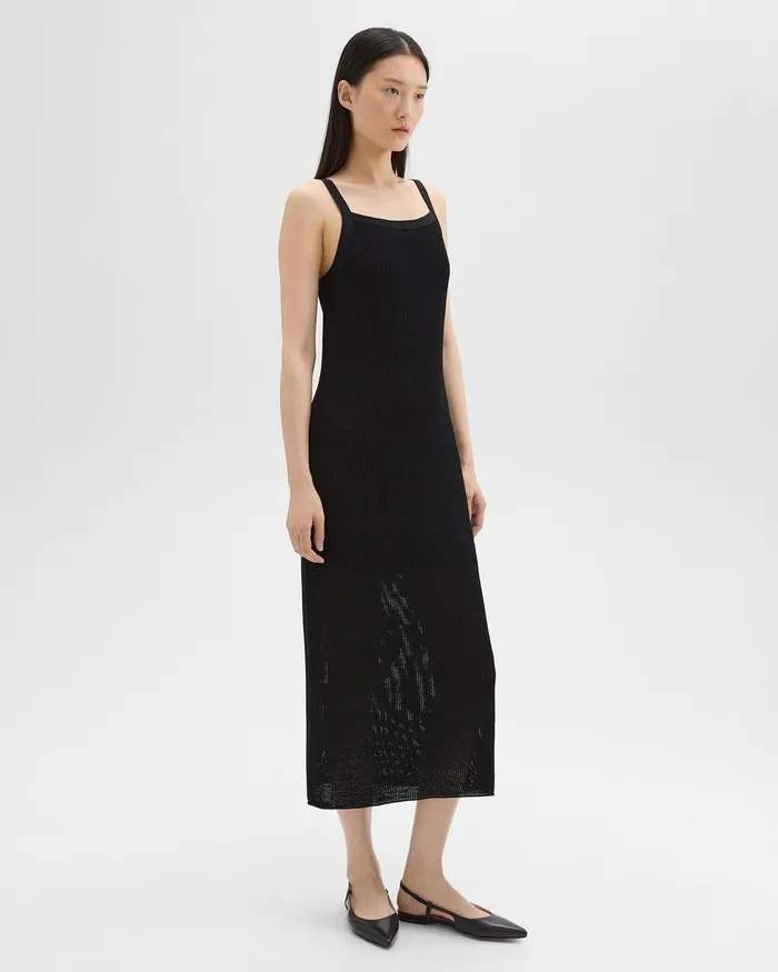 Women Dresses Theory Pointelle Midi Dress In Crepe Knit Black