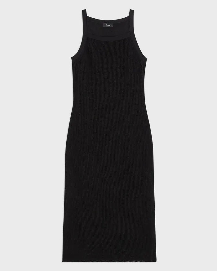 Women Dresses Theory Pointelle Midi Dress In Crepe Knit Black