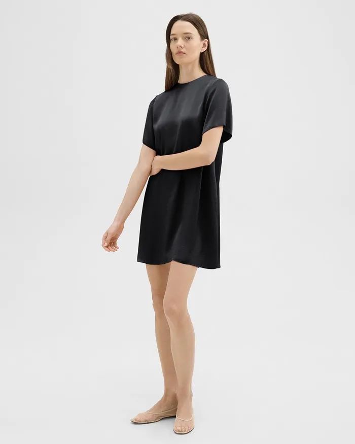Women Dresses Theory TShirt Dress In Crushed Satin Black