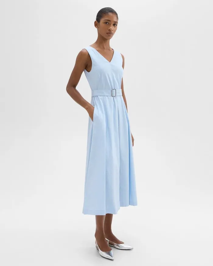 Women Dresses Theory VNeck Volume Dress In Good Linen Skylight