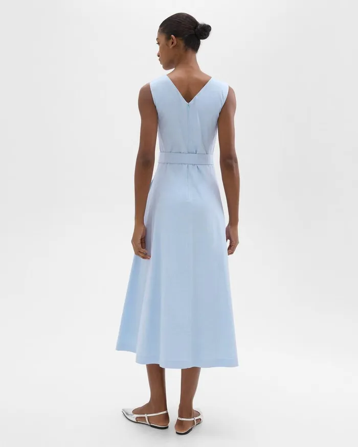 Women Dresses Theory VNeck Volume Dress In Good Linen Skylight