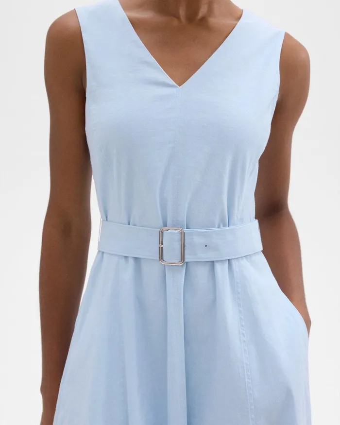 Women Dresses Theory VNeck Volume Dress In Good Linen Skylight