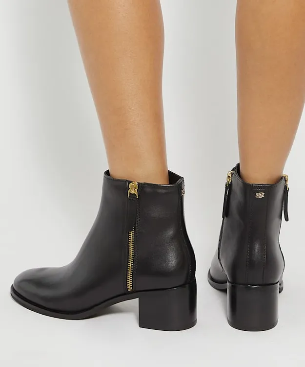 Women Dune London Ankle Boots Leather Stacked Heel Ankle Boots Black