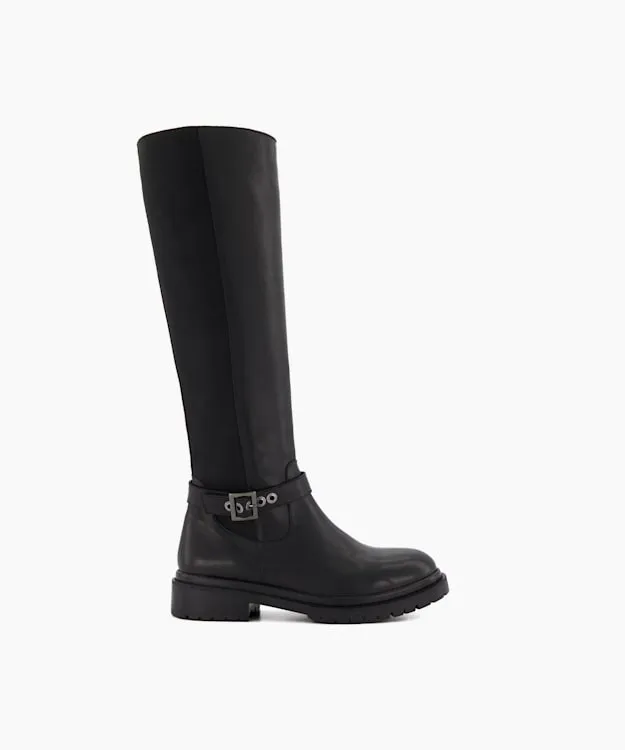 Women Dune London Knee High Boots BuckleDetail Leather KneeHigh Boots Black
