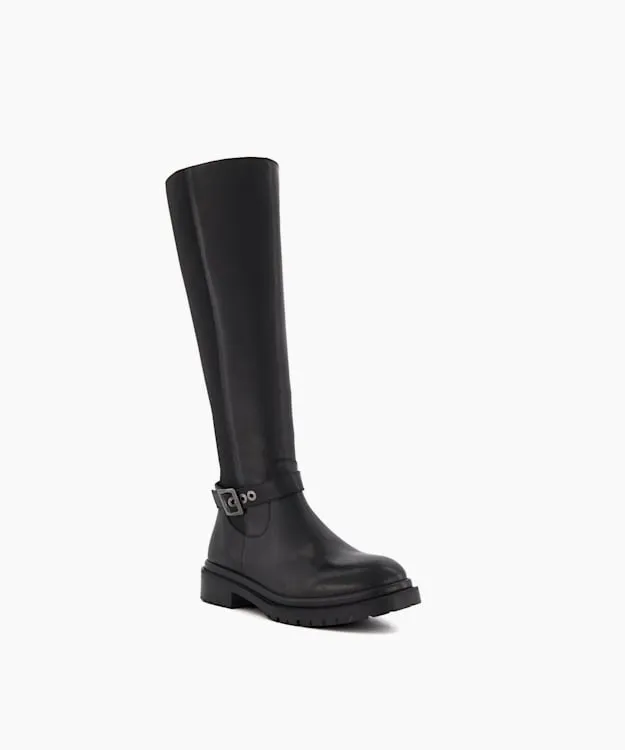 Women Dune London Knee High Boots BuckleDetail Leather KneeHigh Boots Black