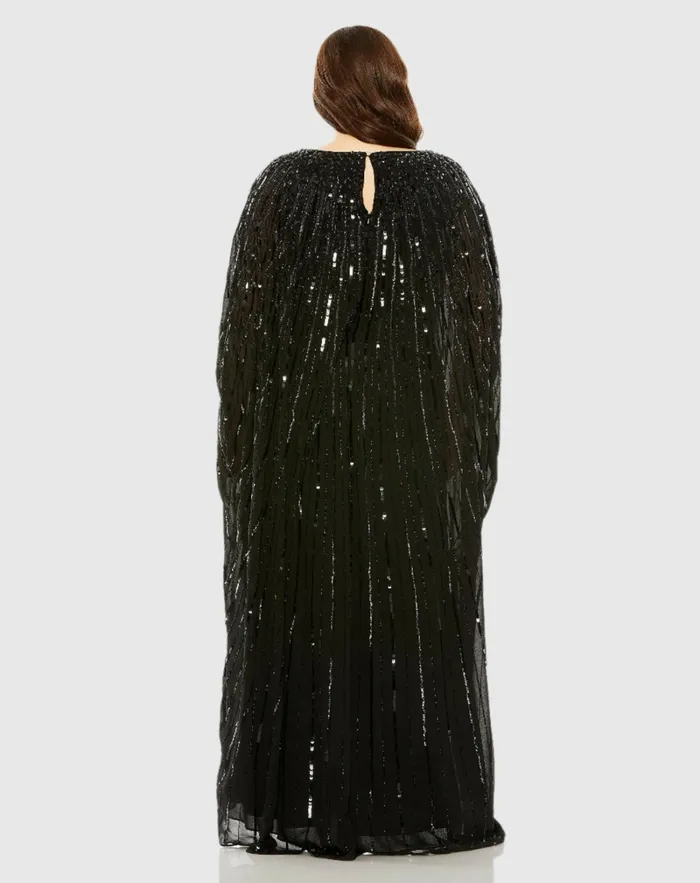 Women Embellished Column Cape Dress Champagne Plus Size Dresses Mac Duggal