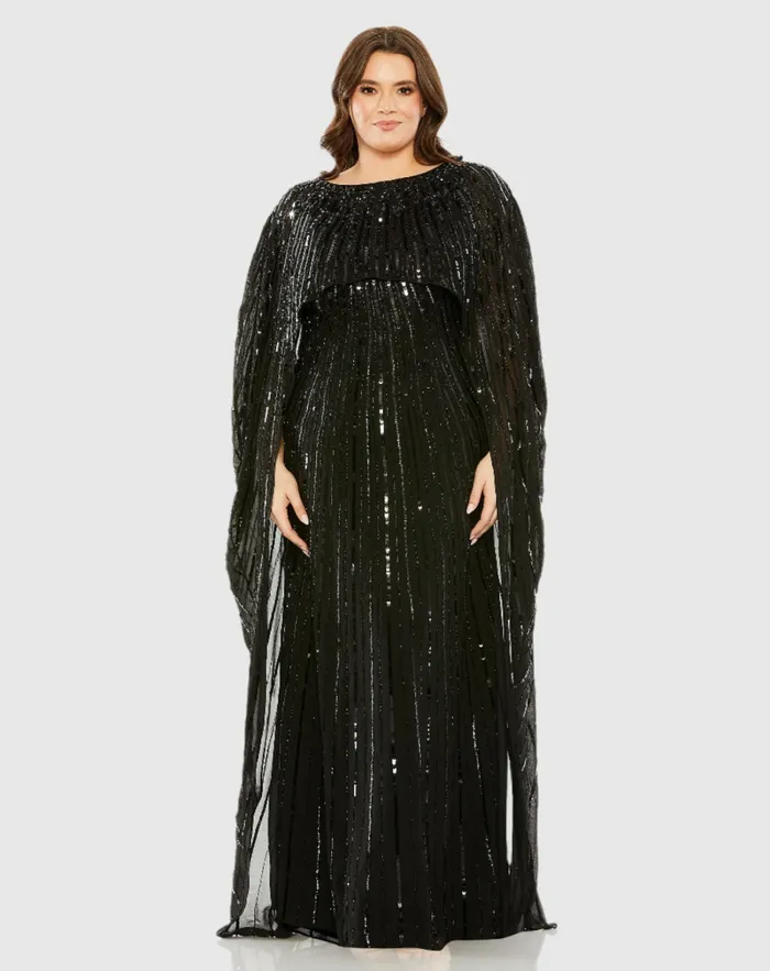 Women Embellished Column Cape Dress Champagne Plus Size Dresses Mac Duggal