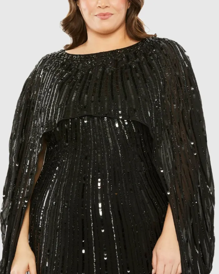 Women Embellished Column Cape Dress Champagne Plus Size Dresses Mac Duggal